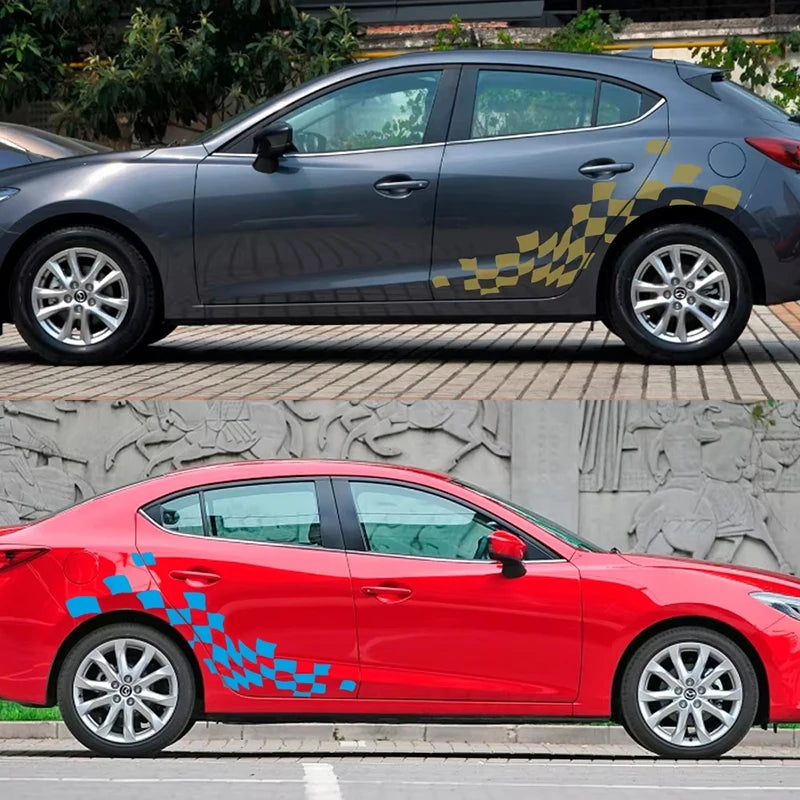 Set de 2 Vinilos Deportivos con Diseño a Cuadros – Pegatinas Laterales para Coche universal