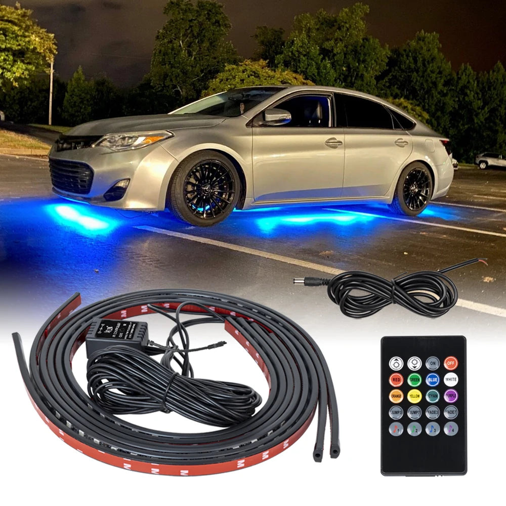 Tira de Luces LED Flexible para Chasis de Coche con Control Remoto / APP – Iluminación Ambiental RGB Neon