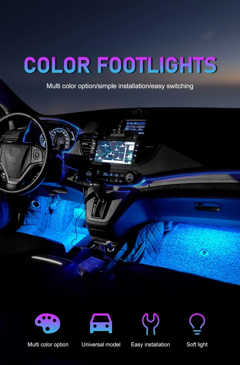 Luz Ambiental LED para Interior de Coche con USB – Iluminación Decorativa y Ambiental