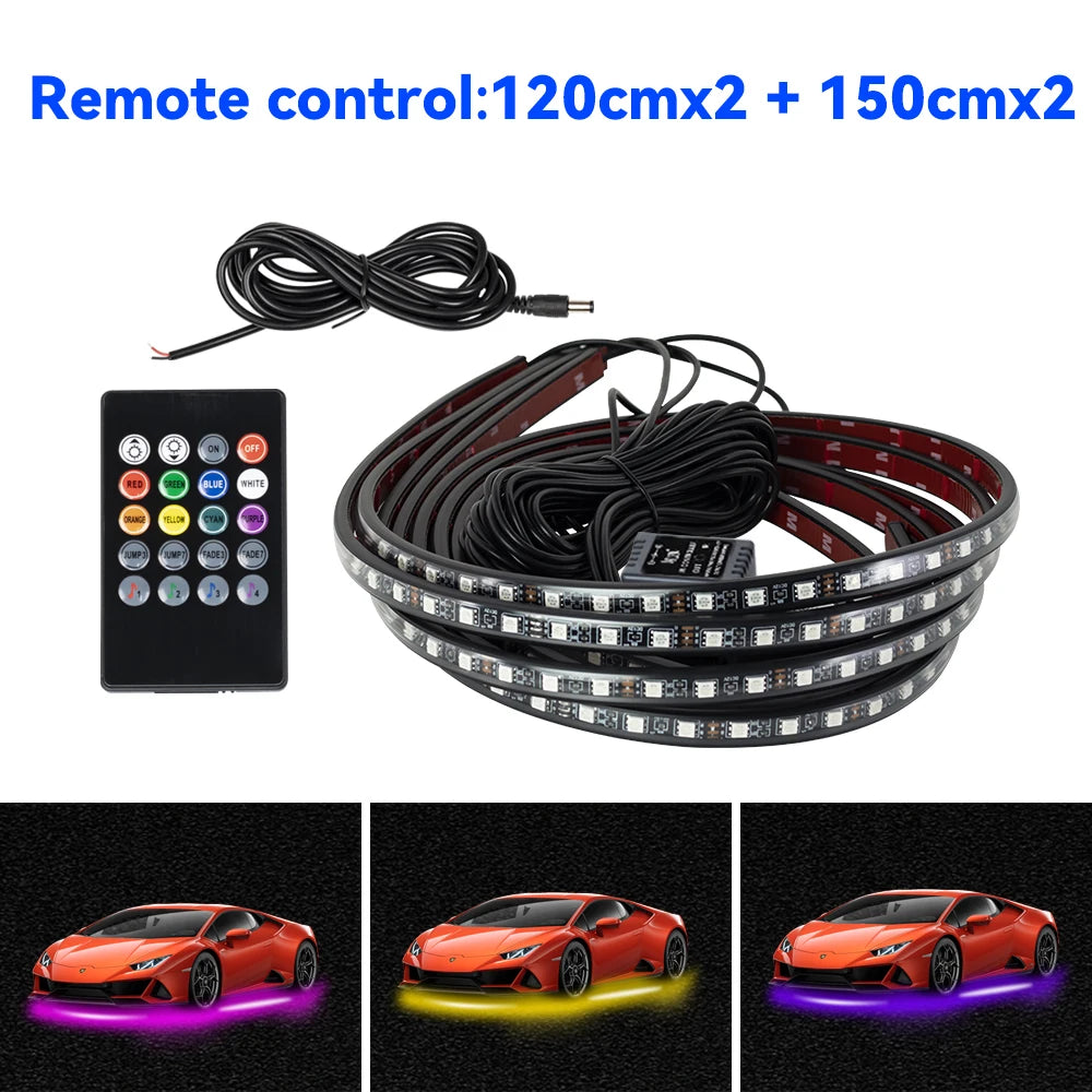 Tira de Luces LED Flexible para Chasis de Coche con Control Remoto / APP – Iluminación Ambiental RGB Neon