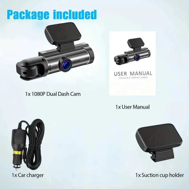 Dash Cam Doble Lente con Visión Nocturna y Sensor G – 1080P HD | 3.16” Pantalla IPS