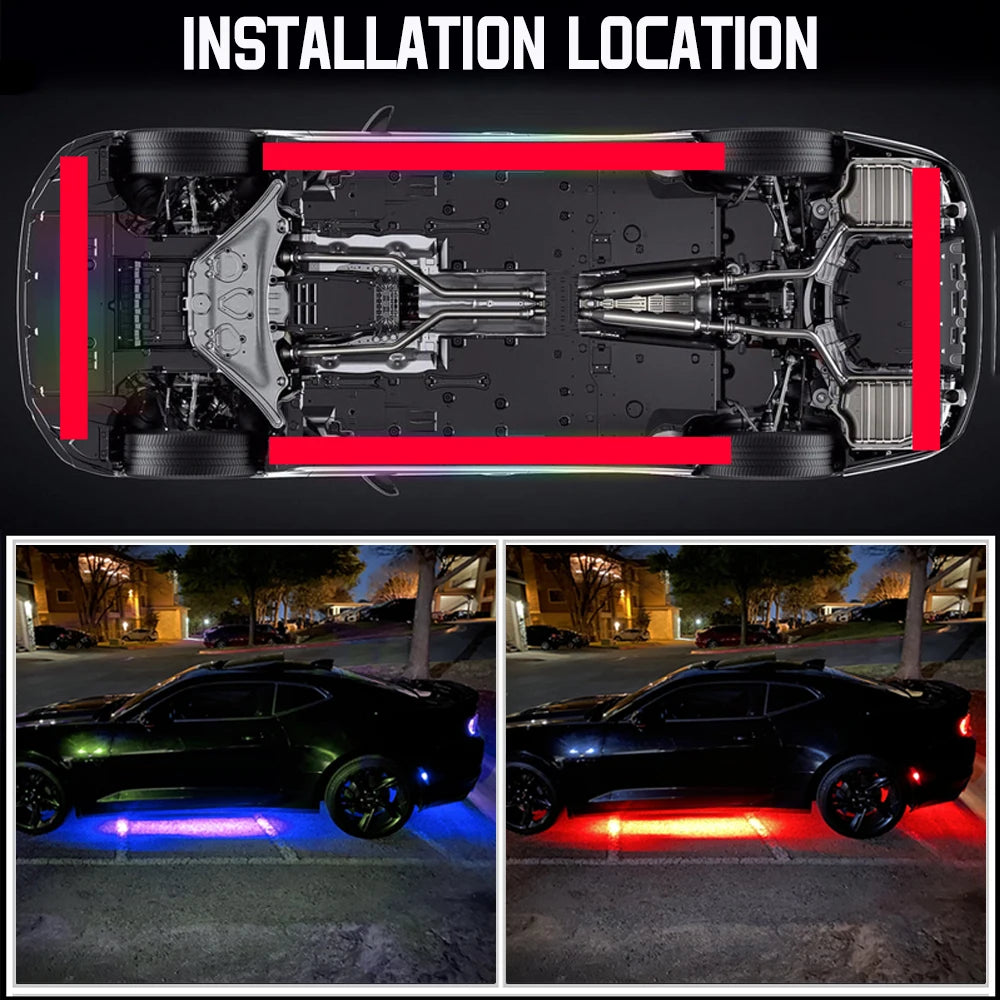 Tira de Luces LED Flexible para Chasis de Coche con Control Remoto / APP – Iluminación Ambiental RGB Neon