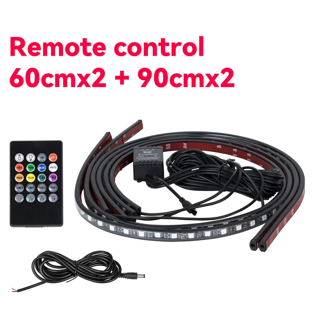 Tira de Luces LED Flexible para Chasis de Coche con Control Remoto / APP – Iluminación Ambiental RGB Neon