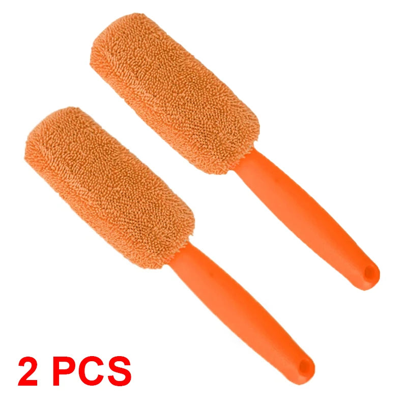 Set de 2 Cepillos de Microfibra para Lavado de Coche – Limpiador de Llantas y Maletero con Mango de Plástico