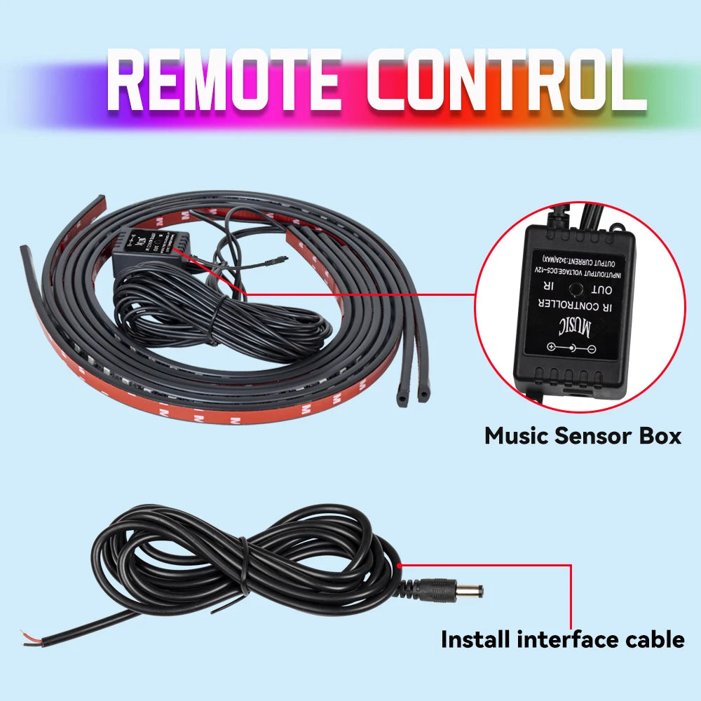 Tira de Luces LED Flexible para Chasis de Coche con Control Remoto / APP – Iluminación Ambiental RGB Neon