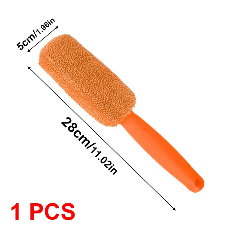 Set de 2 Cepillos de Microfibra para Lavado de Coche – Limpiador de Llantas y Maletero con Mango de Plástico