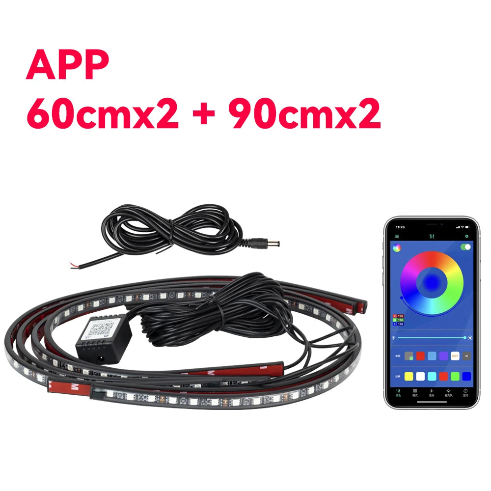 Tira de Luces LED Flexible para Chasis de Coche con Control Remoto / APP – Iluminación Ambiental RGB Neon