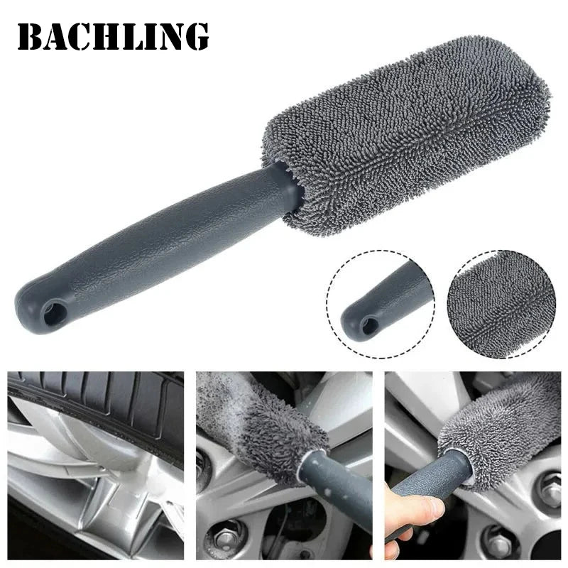 Set de 2 Cepillos de Microfibra para Lavado de Coche – Limpiador de Llantas y Maletero con Mango de Plástico