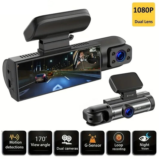 Dash Cam Doble Lente con Visión Nocturna y Sensor G – 1080P HD | 3.16” Pantalla IPS
