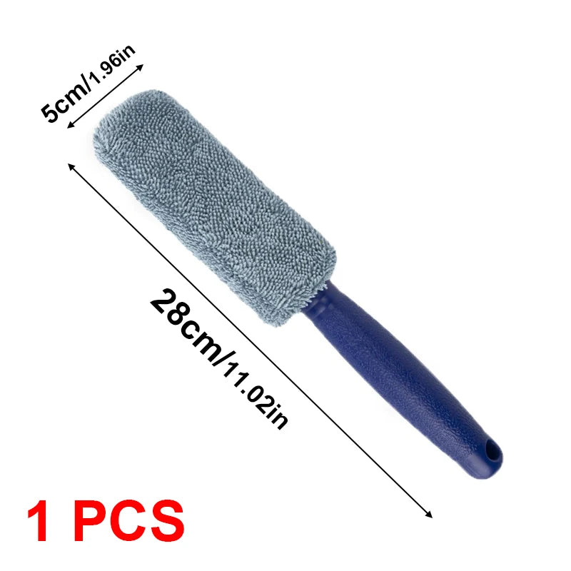 Set de 2 Cepillos de Microfibra para Lavado de Coche – Limpiador de Llantas y Maletero con Mango de Plástico