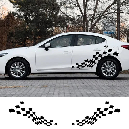Set de 2 Vinilos Deportivos con Diseño a Cuadros – Pegatinas Laterales para Coche universal