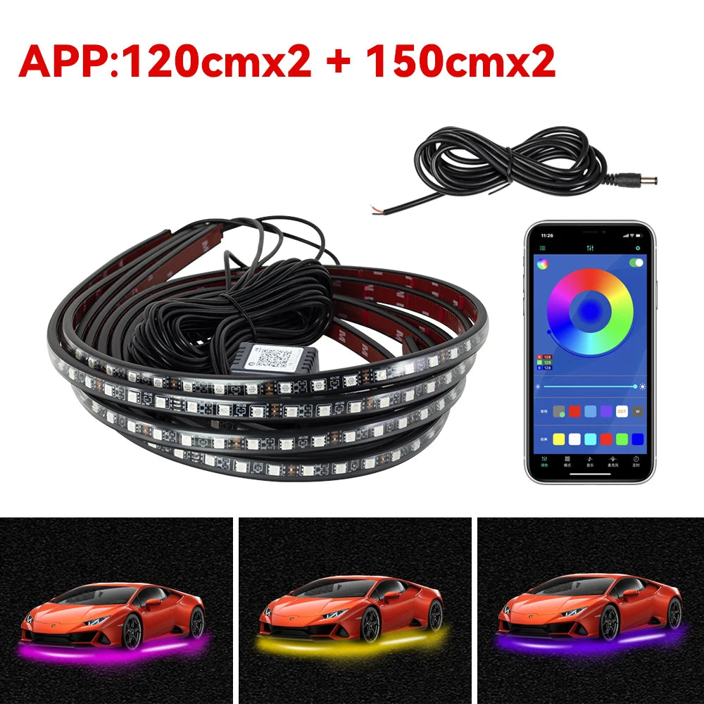 Tira de Luces LED Flexible para Chasis de Coche con Control Remoto / APP – Iluminación Ambiental RGB Neon