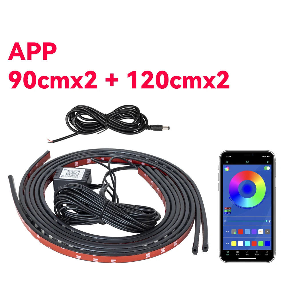 Tira de Luces LED Flexible para Chasis de Coche con Control Remoto / APP – Iluminación Ambiental RGB Neon