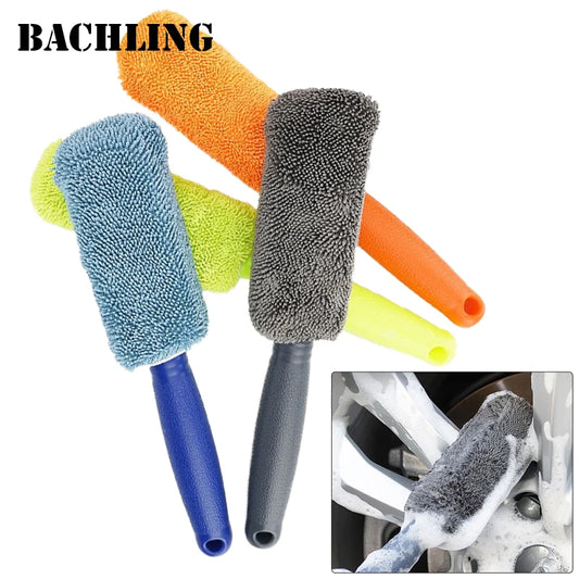 Set de 2 Cepillos de Microfibra para Lavado de Coche – Limpiador de Llantas y Maletero con Mango de Plástico